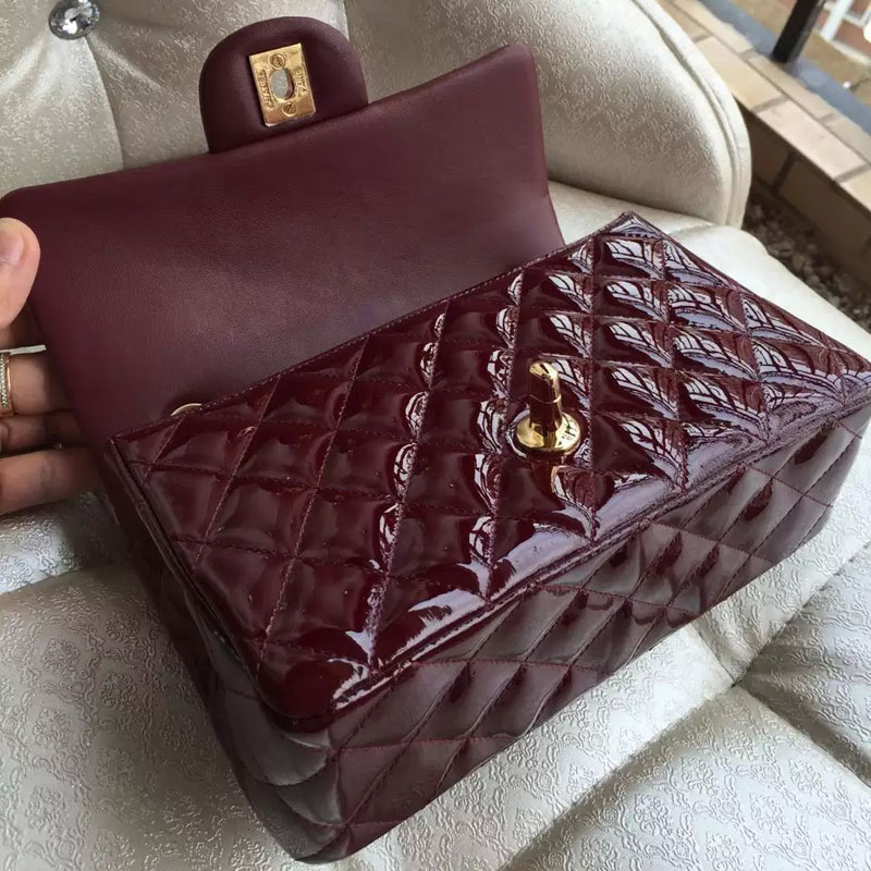 2015 Chanel Classic Flap Bags Original patent leather A1116 in Claret