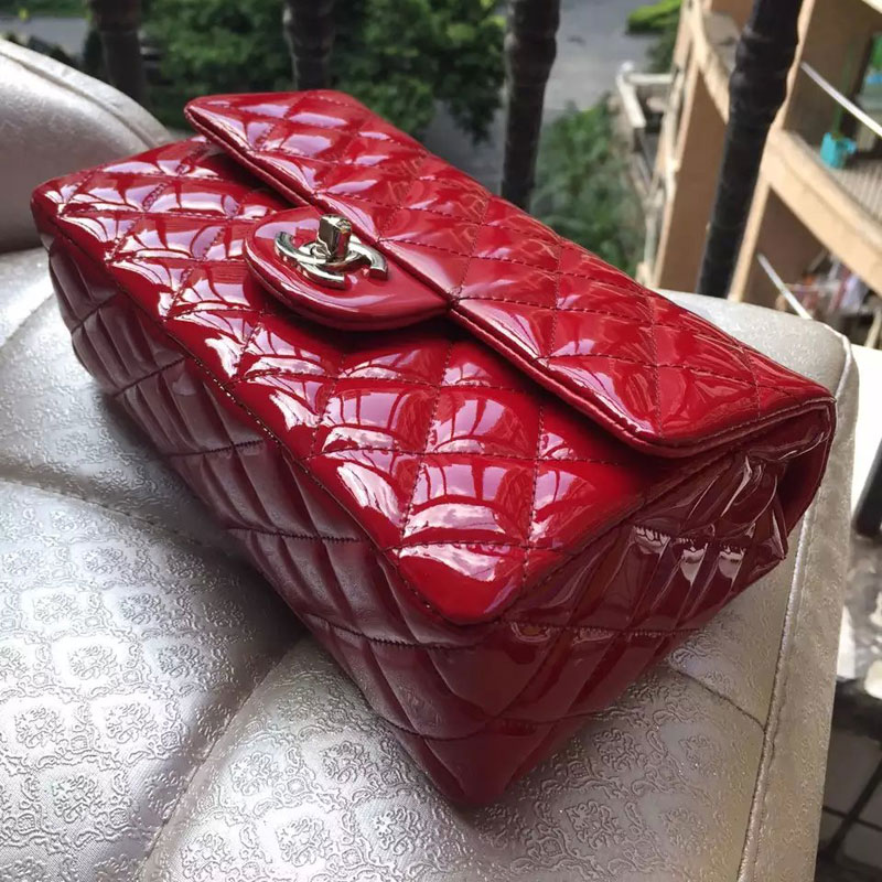 2015 Chanel Classic Flap Bags Original patent leather A1116 in Red