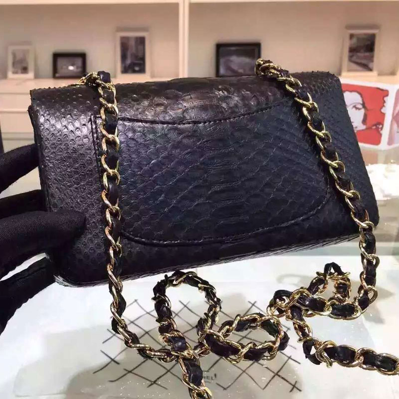 2015 Chanel Classic Flap Bags Python Leather A1116 Black