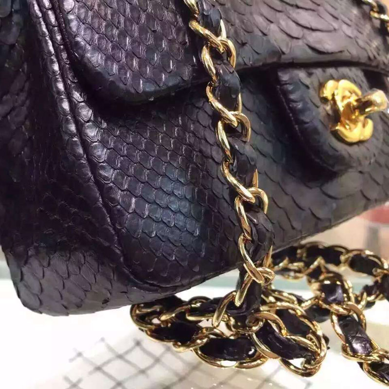 2015 Chanel Classic Flap Bags Python Leather A1116 Black