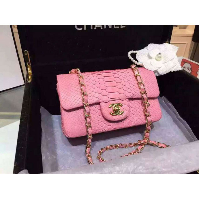 2015 Chanel Classic Flap Bags Python Leather A1116 Pink