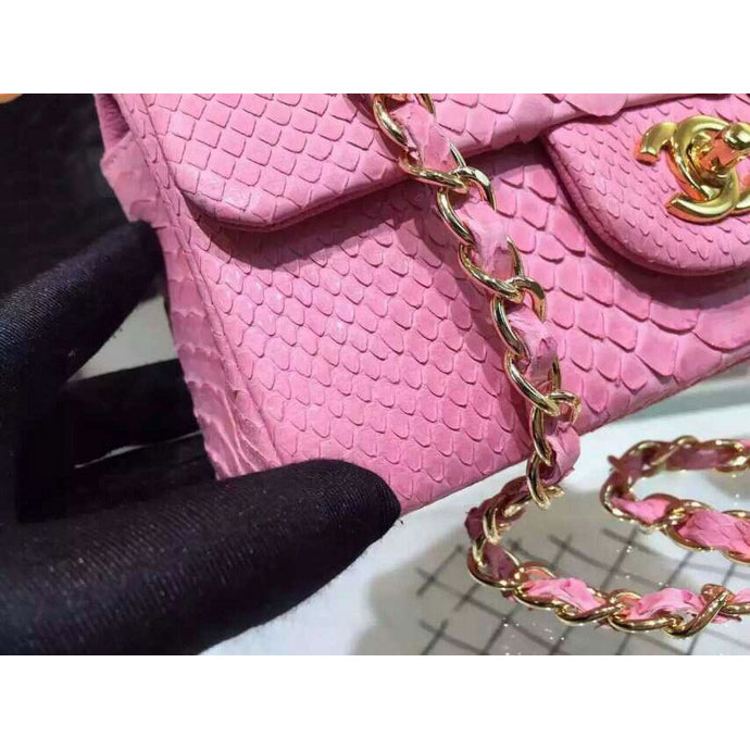 2015 Chanel Classic Flap Bags Python Leather A1116 Pink