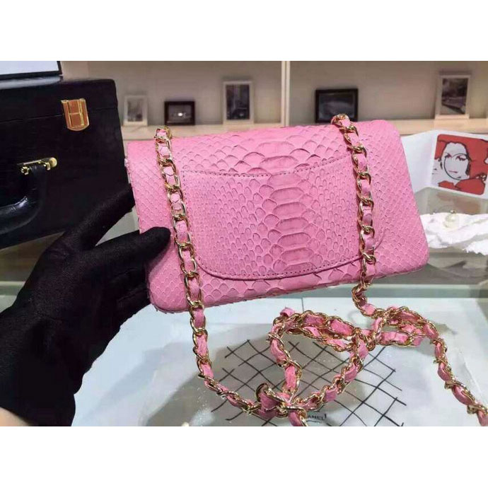 2015 Chanel Classic Flap Bags Python Leather A1116 Pink