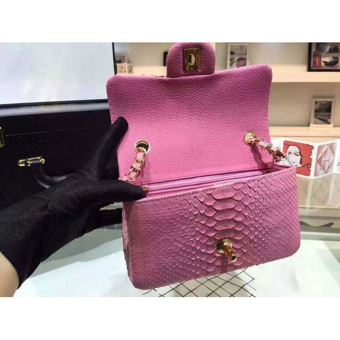 2015 Chanel Classic Flap Bags Python Leather A1116 Pink