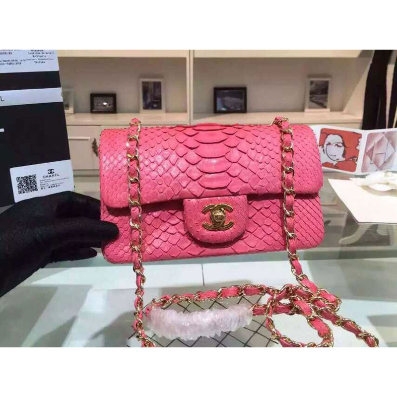 2015 Chanel Classic Flap Bags Python Leather A1116 Rose