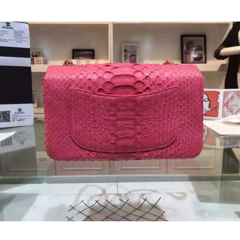 2015 Chanel Classic Flap Bags Python Leather A1116 Rose