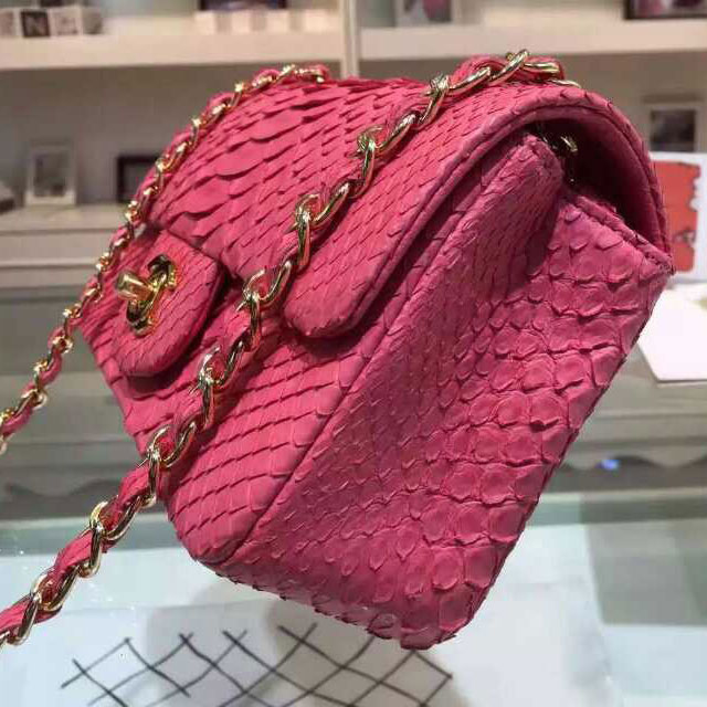 2015 Chanel Classic Flap Bags Python Leather A1116 Rose