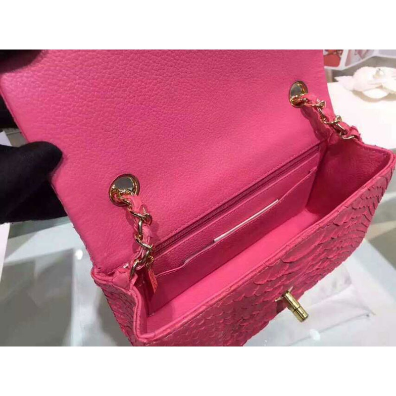 2015 Chanel Classic Flap Bags Python Leather A1116 Rose