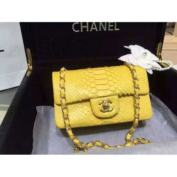 2015 Chanel Classic Flap Bags Python Leather A1116 Yellow