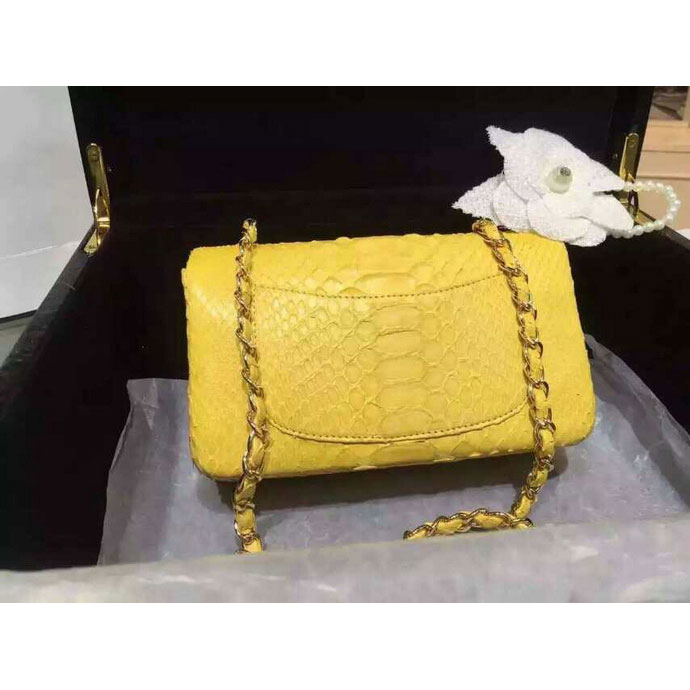 2015 Chanel Classic Flap Bags Python Leather A1116 Yellow