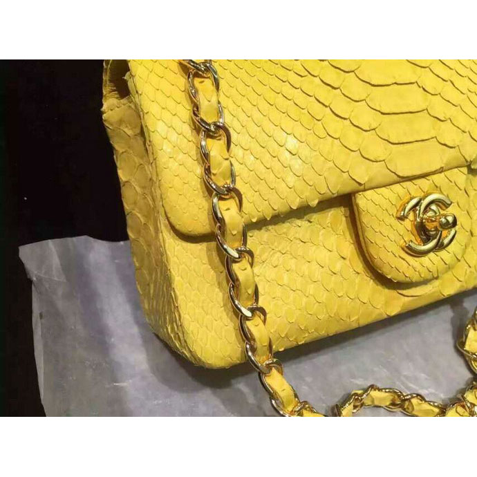 2015 Chanel Classic Flap Bags Python Leather A1116 Yellow