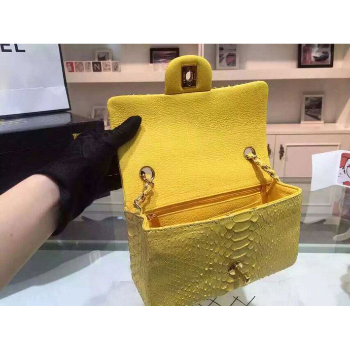 2015 Chanel Classic Flap Bags Python Leather A1116 Yellow