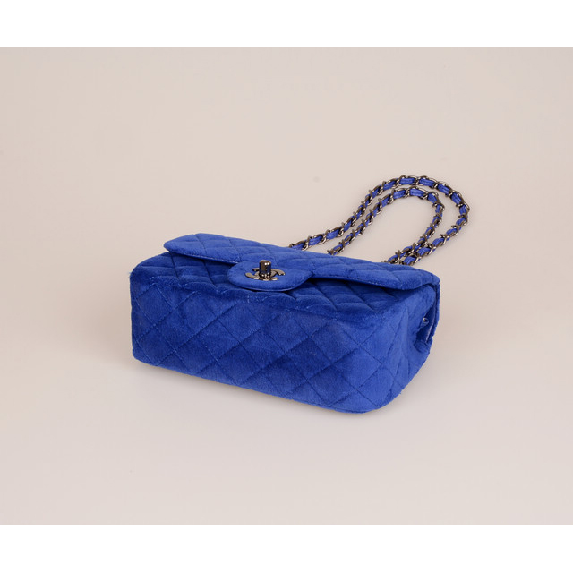 2015 Chanel Classic mini Flap Bag Black Villus 1117 Blue