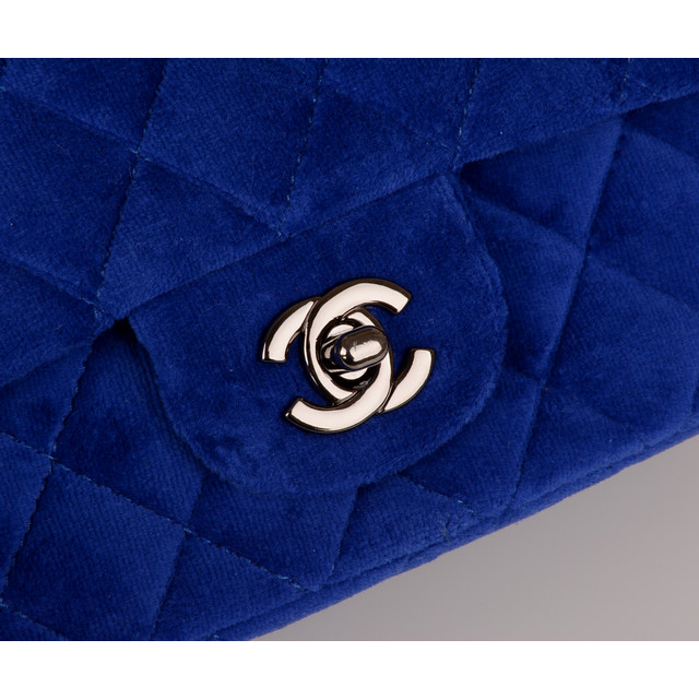 2015 Chanel Classic mini Flap Bag Black Villus 1117 Blue