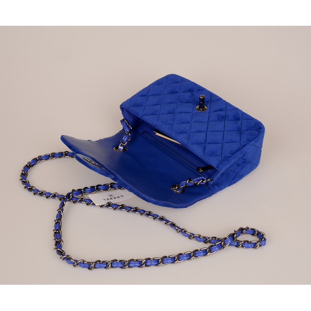 2015 Chanel Classic mini Flap Bag Black Villus 1117 Blue