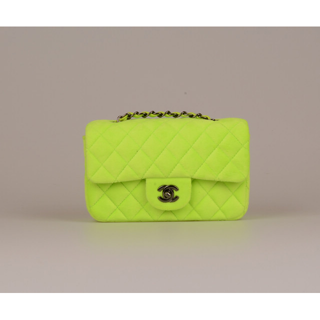 2015 Chanel Classic mini Flap Bag Black Villus 1117 Green