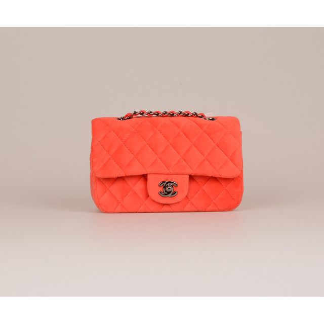 2015 Chanel Classic mini Flap Bag Black Villus 1117 Orange