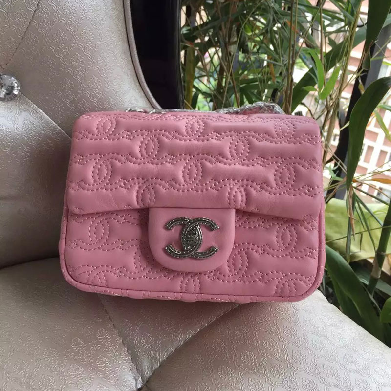 2015 Chanel Classic mini Flap Bag Original Sheepskin Leather A94748 Pink