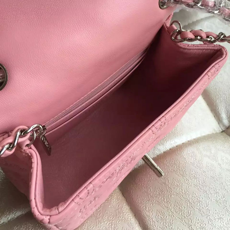 2015 Chanel Classic mini Flap Bag Original Sheepskin Leather A94748 Pink