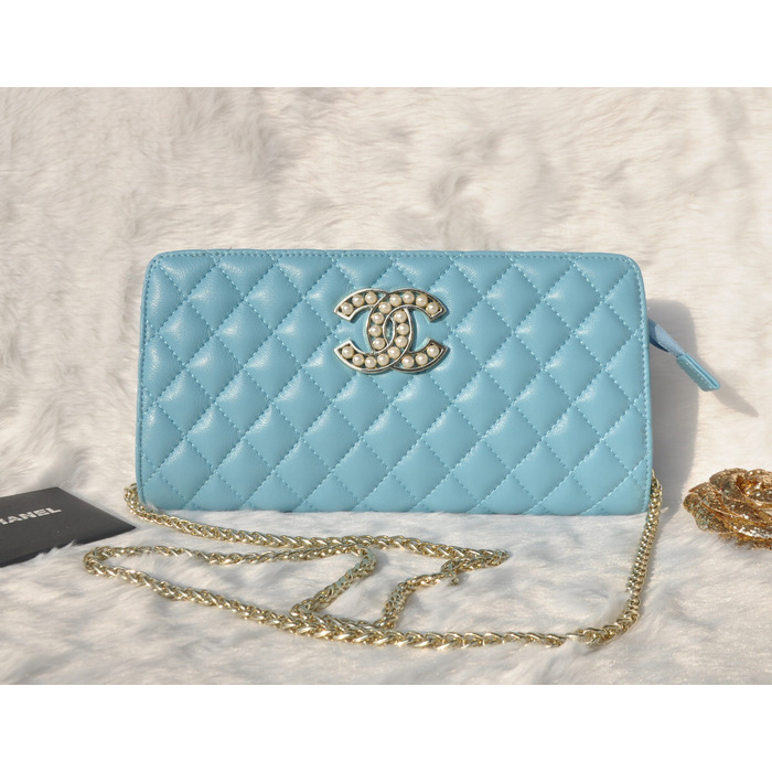 2015 Chanel Clutch Shoulder Bag Sheepskin Leather A94306 Light Blue