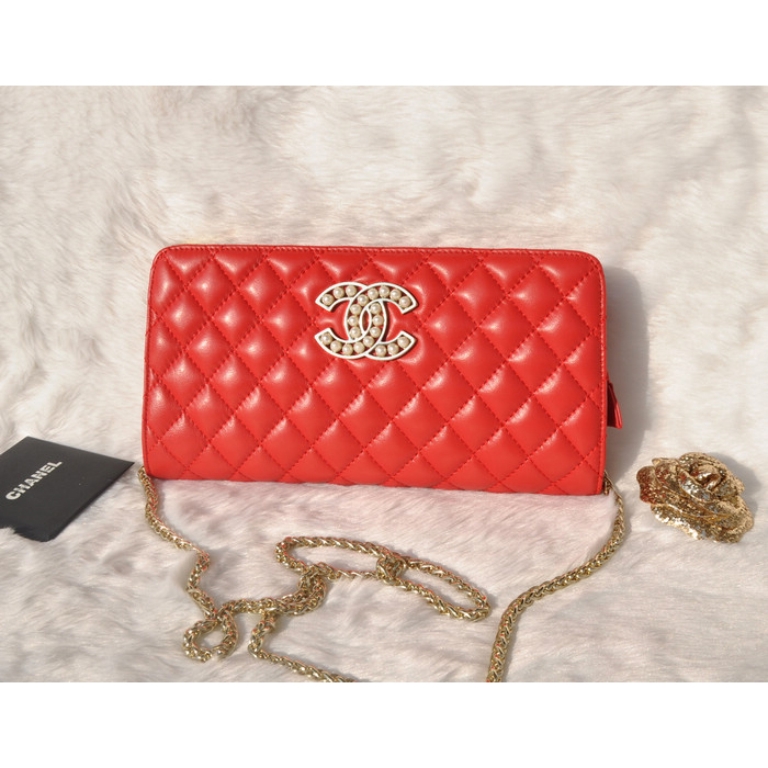 2015 Chanel Clutch Shoulder Bag Sheepskin Leather A94306 Red