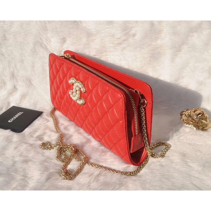 2015 Chanel Clutch Shoulder Bag Sheepskin Leather A94306 Red