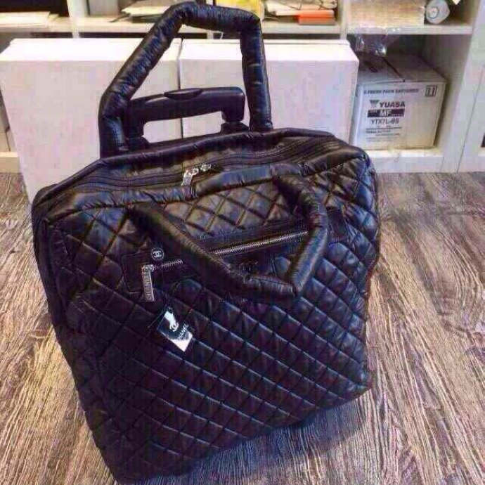 2015 Chanel CoCo Cocoon Quilted Nylon Trolley Case A47205 Black