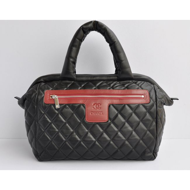 2015 Chanel Coco Cocoon Satchel Bag Sheepskin A47205 Black&Red