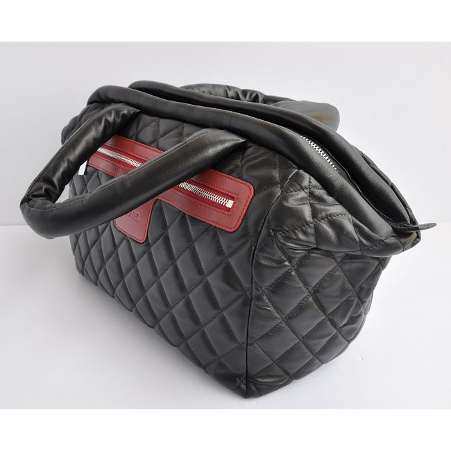 2015 Chanel Coco Cocoon Satchel Bag Sheepskin A47205 Black&Red