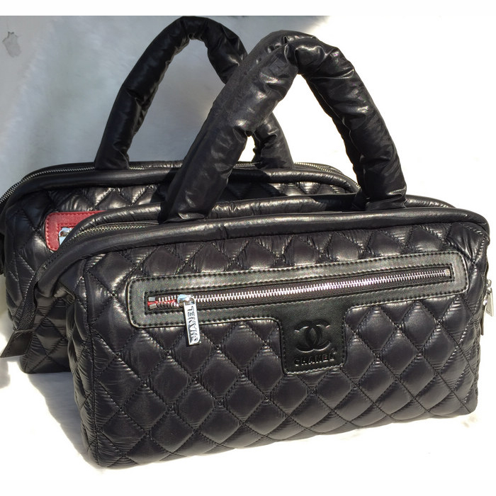 2015 Chanel Coco Cocoon Satchel Bag eiderdown A47205 Black&Black