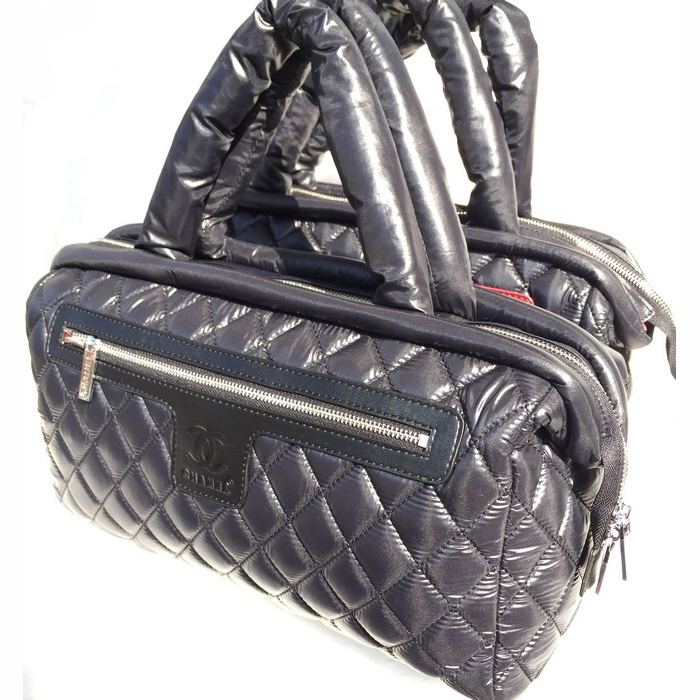 2015 Chanel Coco Cocoon Satchel Bag eiderdown A47205 Black&Black