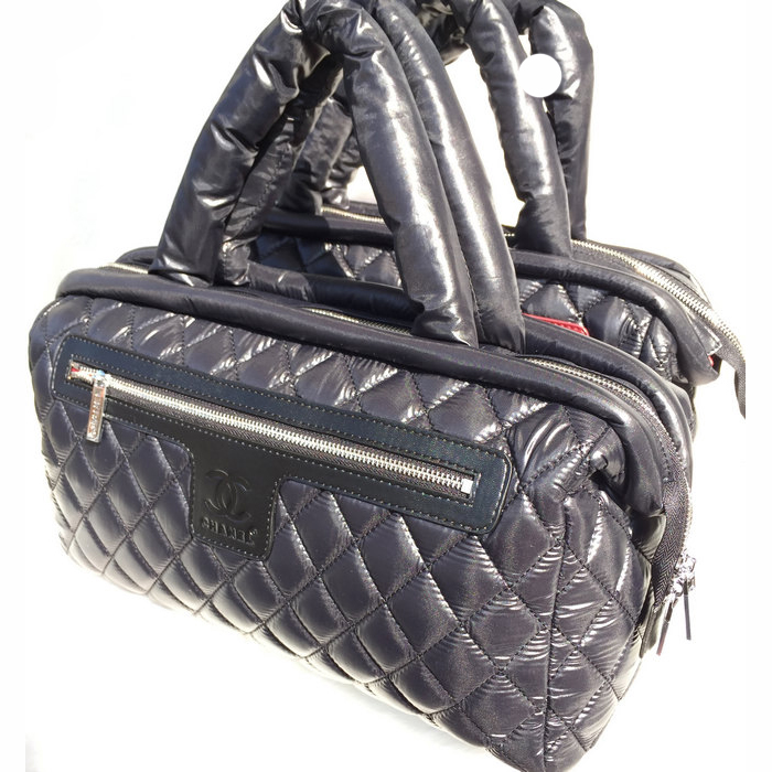 2015 Chanel Coco Cocoon Satchel Bag eiderdown A47205 Black&Black