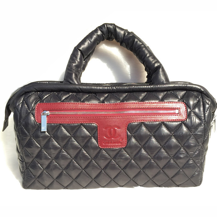 2015 Chanel Coco Cocoon Satchel Bag eiderdown A47205 Black&Red