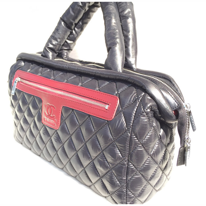 2015 Chanel Coco Cocoon Satchel Bag eiderdown A47205 Black&Red