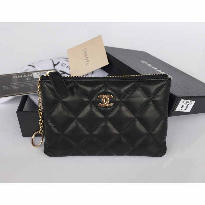 2015 Chanel Coin Purse Black Original Sheepskin Leather A33625 Gold