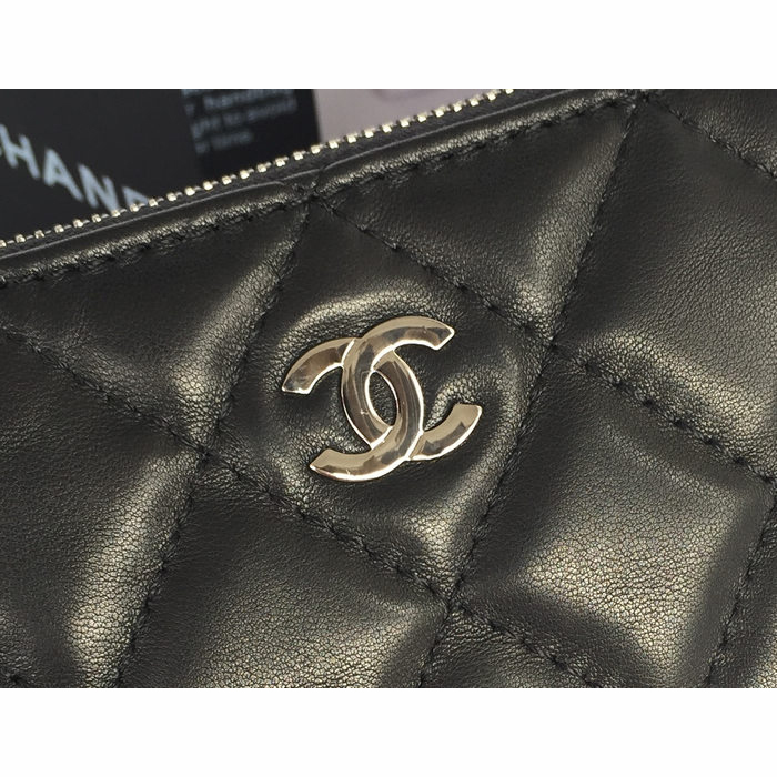 2015 Chanel Coin Purse Black Original Sheepskin Leather A33625 Silver