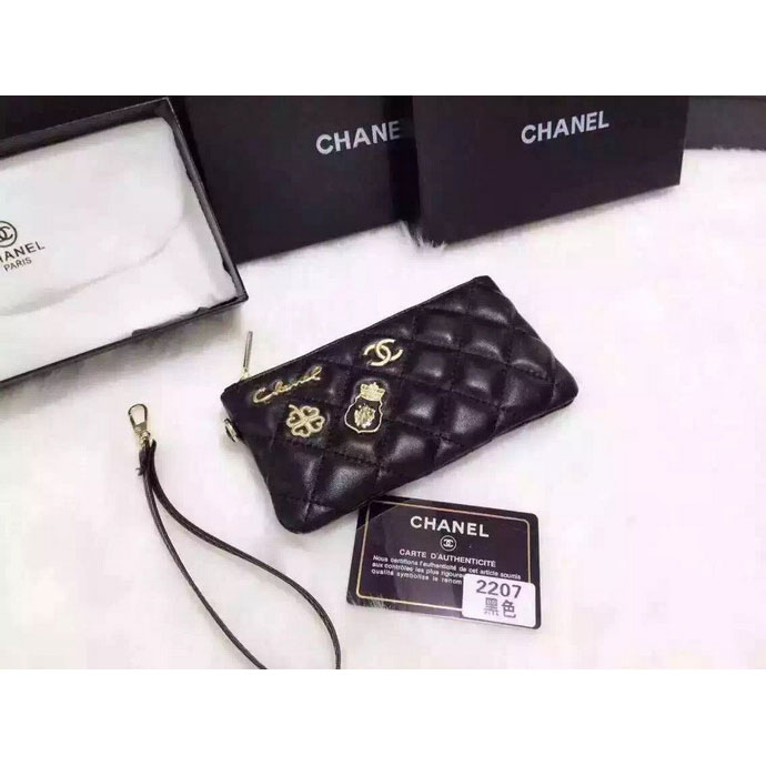 2015 Chanel Coin Purse Black Sheepskin Leather A2207