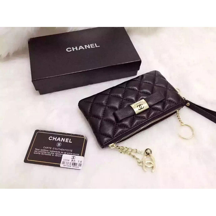 2015 Chanel Coin Purse Black Sheepskin Leather A2225