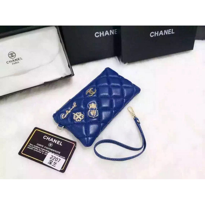 2015 Chanel Coin Purse Blue Sheepskin Leather A2207