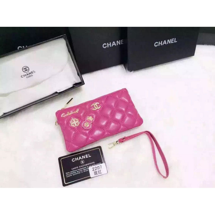 2015 Chanel Coin Purse Rose Sheepskin Leather A2207