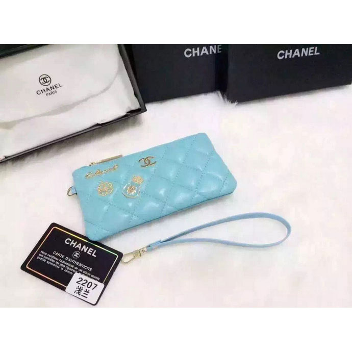 2015 Chanel Coin Purse Skyblue Sheepskin Leather A2207