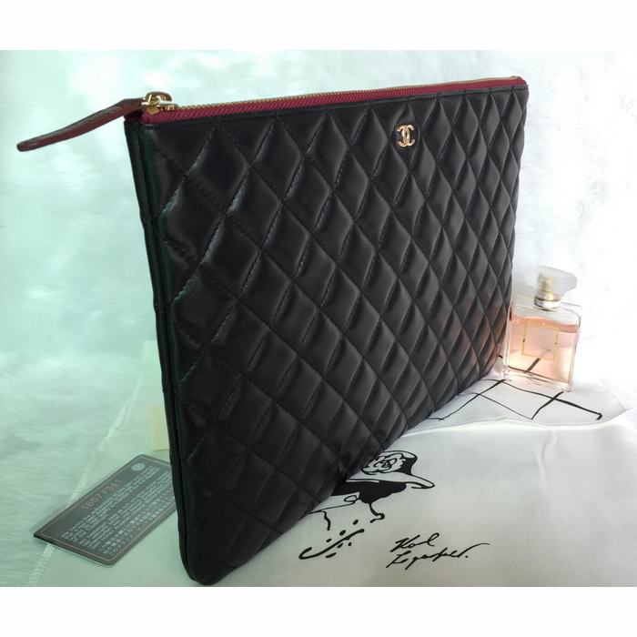 2015 Chanel Computer Bag Original Sheepskin Leather A82088 Black with Gold