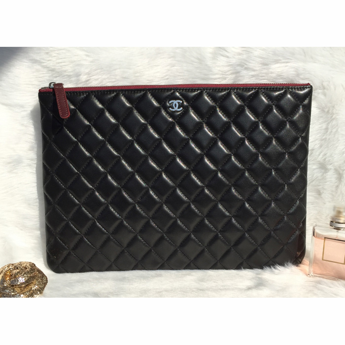 2015 Chanel Computer Bag Original Sheepskin Leather A82088 Black with Silver