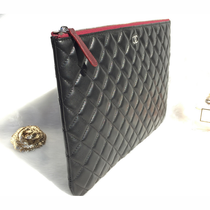 2015 Chanel Computer Bag Original Sheepskin Leather A82088 Black with Silver