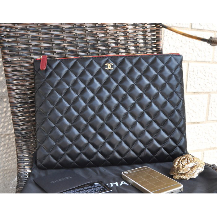 2015 Chanel Computer Bag Sheepskin Leather A82044 Black with Gold