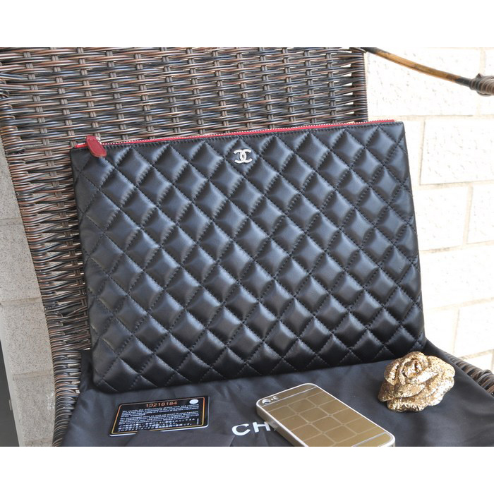 2015 Chanel Computer Bag Sheepskin Leather A82044 Black with Silver