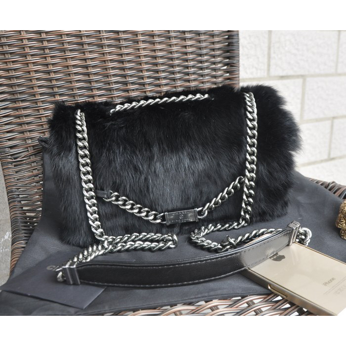 2015 Chanel Cony Hair Flap Bag A92522 Black