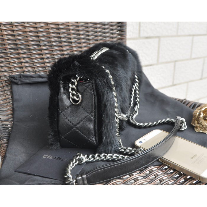 2015 Chanel Cony Hair Flap Bag A92522 Black