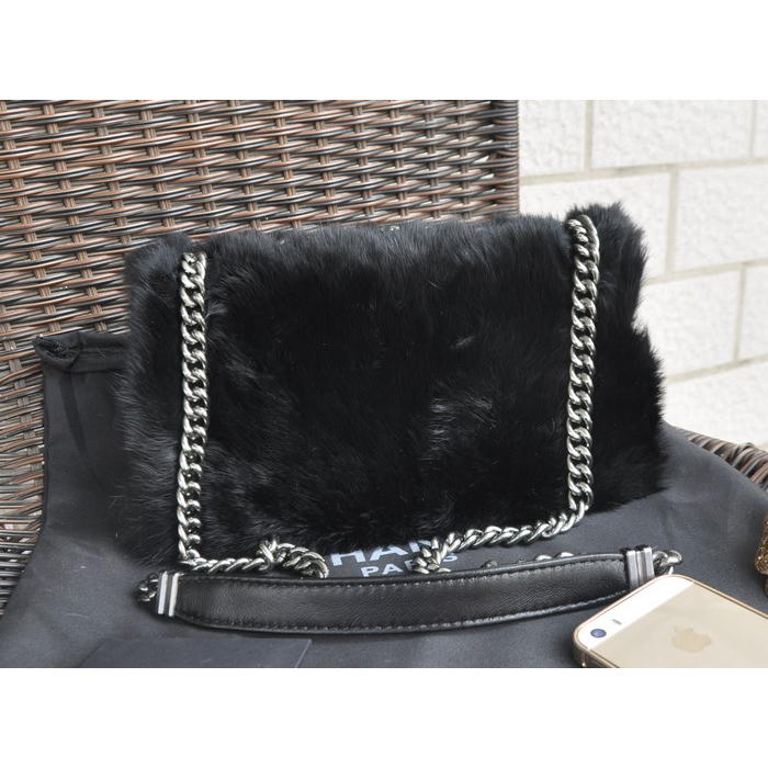 2015 Chanel Cony Hair Flap Bag A92522 Black