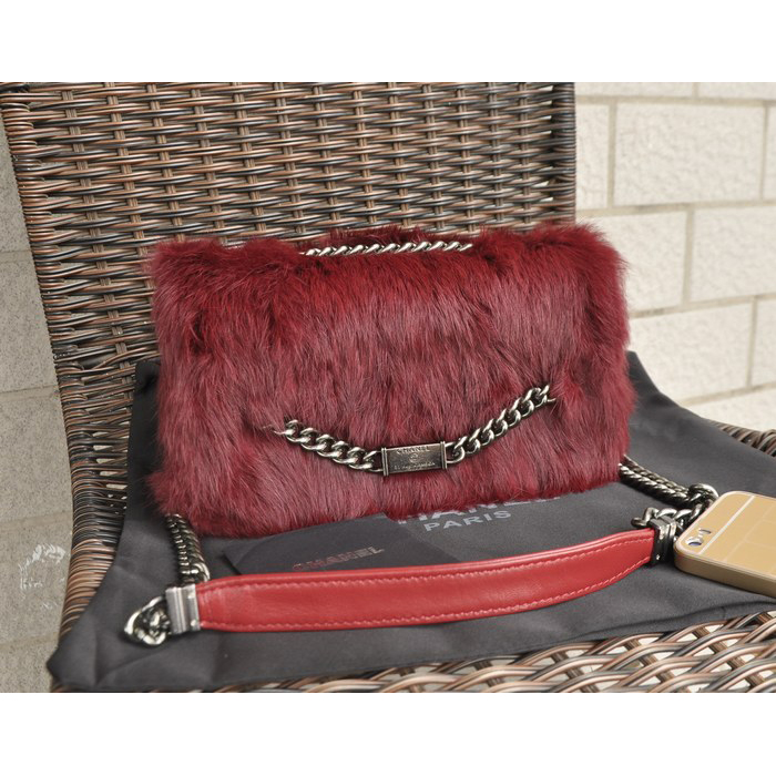 2015 Chanel Cony Hair Flap Bag A92522 Burgundy